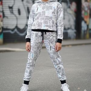 Stylish Newspaper Print Kids Joggers And Hoodie